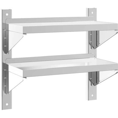 vidaXL Étagère murale en acier inoxydable argenté 2 niveaux - Publicité vidaXL Étagère murale en acier inoxydable argenté 2 niveaux - Publicité