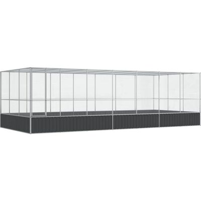 vidaXL Aviary with Extension Bird Cage Walk In Chicken Run Coop Silver Steel vidaXL Aviary with Extension Bird Cage Walk In Chicken Run Coop Silver Steel