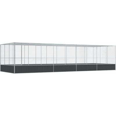vidaXL Aviary with Extension Silver Steel Bird Cage vidaXL Aviary with Extension Silver Steel Bird Cage