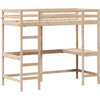 vidaXL Loftbed met Bureau - Massief dennenhout, Natuurlijk, 90x200cm vidaXL Loftbed met Bureau - Massief dennenhout, Natuurlijk, 90x200cm