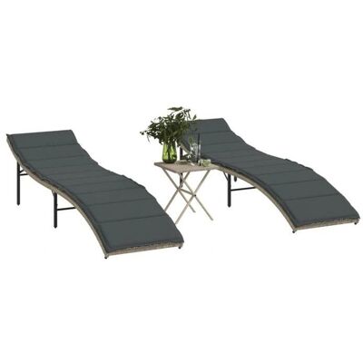 vidaXL Sonnenliegen mit Tisch - Hellgrau - Gartenmöbel vidaXL Sonnenliegen mit Tisch - Hellgrau - Gartenmöbel
