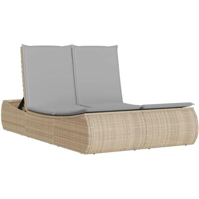 vidaXL Doppel-Sonnenliege Mit Auflagen Beige Grau vidaXL Doppel-Sonnenliege Mit Auflagen Beige Grau