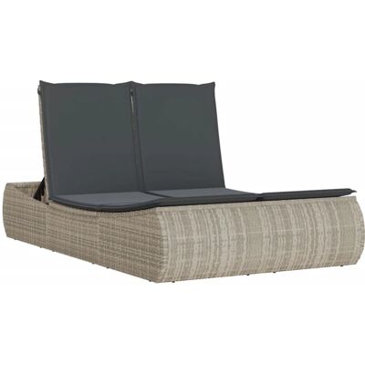Chaise Longue Double Avec Coussins Gris Clair Résine Tressée - Outdoor Chair - Publicité Chaise Longue Double Avec Coussins Gris Clair Résine Tressée - Outdoor Chair - Publicité