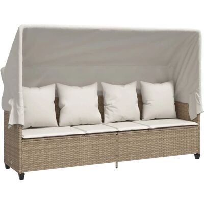 vidaXL Outdoor Liege mit Dach und Kissen - Garten, Beige vidaXL Outdoor Liege mit Dach und Kissen - Garten, Beige