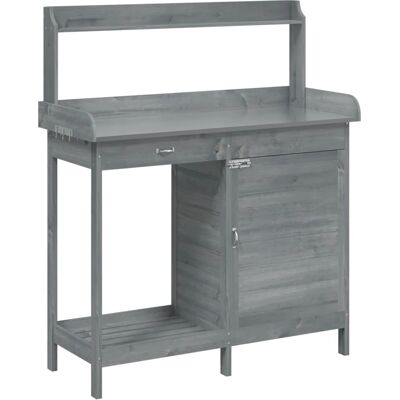 vidaXL Potting Table with Cabinet - Garden Potting Bench, Solid Wood, Gray vidaXL Potting Table with Cabinet - Garden Potting Bench, Solid Wood, Gray
