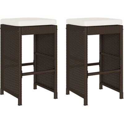 vidaXL Krzesła barowe ogrodowe z poduszkami 2 sztuki Brązowy Polirattan - Garden Bar Stools vidaXL Krzesła barowe ogrodowe z poduszkami 2 sztuki Brązowy Polirattan - Garden Bar Stools