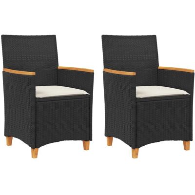 Fotele ogrodowe z poduszkami - Czarny rattan i drewno - Meble ogrodowe Fotele ogrodowe z poduszkami - Czarny rattan i drewno - Meble ogrodowe