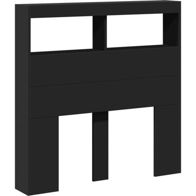 vidaXL Black LED Headboard Cabinet 100x17x102 cm - Bedroom Storage vidaXL Black LED Headboard Cabinet 100x17x102 cm - Bedroom Storage