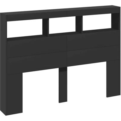 vidaXL Zwart LED-hoofdbordkast 140x17x102 cm - Opbergruimte & Verlichting vidaXL Zwart LED-hoofdbordkast 140x17x102 cm - Opbergruimte & Verlichting