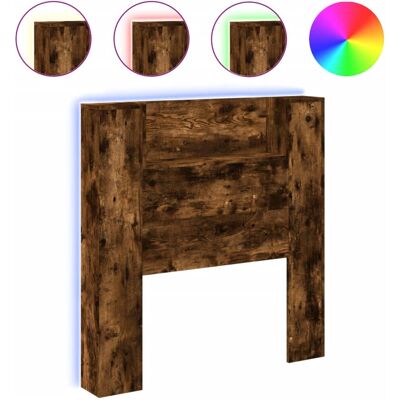 vidaXL Hoofdbord Walnoot Rookkleurig - Opbergkast met LED - 220x16,5x103,5 cm vidaXL Hoofdbord Walnoot Rookkleurig - Opbergkast met LED - 220x16,5x103,5 cm
