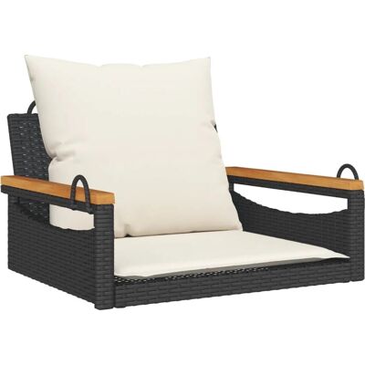 vidaXL Hangestoel met kussens - Zwart - 63x62x40 cm vidaXL Hangestoel met kussens - Zwart - 63x62x40 cm