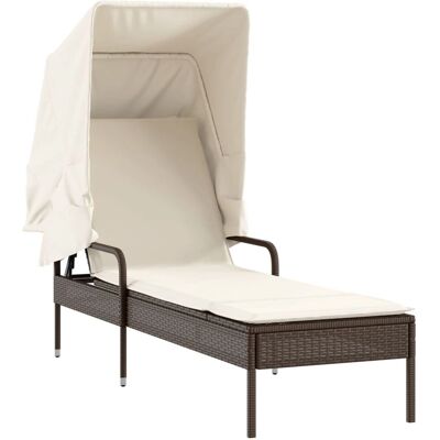 vidaXL Sonnenliege Mit Dach Und Tisch Poly Rattan Beige - Gartenliege vidaXL Sonnenliege Mit Dach Und Tisch Poly Rattan Beige - Gartenliege