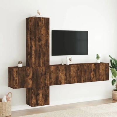 vidaXL Rauch Eiche 5-teiliges TV-Wandregal - Holzwerkstoff vidaXL Rauch Eiche 5-teiliges TV-Wandregal - Holzwerkstoff