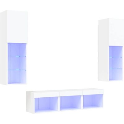 Ensemble de 5 unités murales TV blanches avec LED - Meubles TV - Publicité Ensemble de 5 unités murales TV blanches avec LED - Meubles TV - Publicité