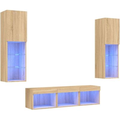 vidaXL Sonoma Eiche 5-teilig Wandregal mit LED - TV Wandregale vidaXL Sonoma Eiche 5-teilig Wandregal mit LED - TV Wandregale