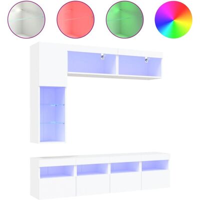 vidaXL Wand TV Schrank Set 7 Stück mit LED Lichter Weiß - Fernsehschrank vidaXL Wand TV Schrank Set 7 Stück mit LED Lichter Weiß - Fernsehschrank