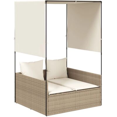 vidaXL Doppelliege mit Dach Beige - Gartenmöbel vidaXL Doppelliege mit Dach Beige - Gartenmöbel