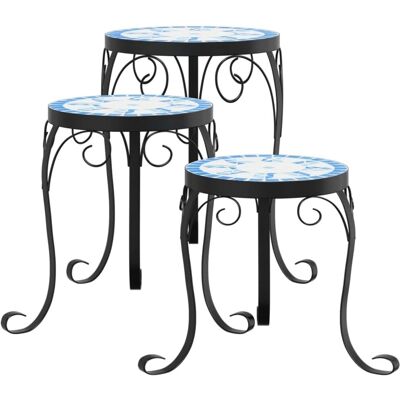vidaXL Blauwe Mozaïek Keramische Plantenstandaarden - Set van 3 voor tuin balkon vidaXL Blauwe Mozaïek Keramische Plantenstandaarden - Set van 3 voor tuin balkon