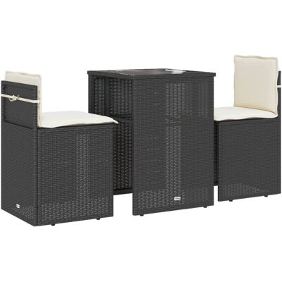 vidaXL 3-Tlg. Bistro-Set mit Kissen Schwarz - Gartenmöbel vidaXL 3-Tlg. Bistro-Set mit Kissen Schwarz - Gartenmöbel