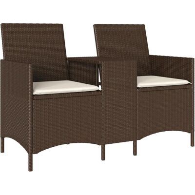 vidaxl - Tuinbank 2-zits met tafel en kussens van poly rattan - Tuinmeubel vidaxl - Tuinbank 2-zits met tafel en kussens van poly rattan - Tuinmeubel
