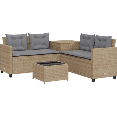 vidaXL Tuinset L-vormige tuinbank met tafel en kussens vidaXL Tuinset L-vormige tuinbank met tafel en kussens