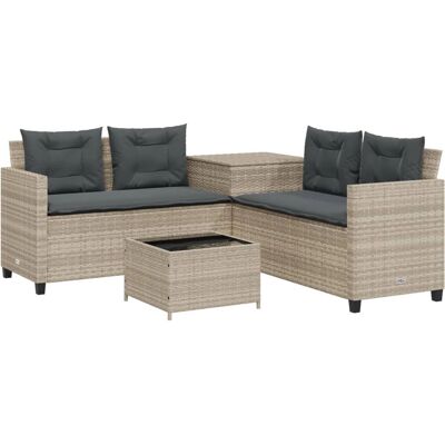 vidaXL Gartensofa In L-Form Mit Tisch Und Kissen - Hellgrau vidaXL Gartensofa In L-Form Mit Tisch Und Kissen - Hellgrau