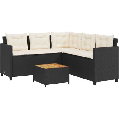 vidaXL Buitenmeubelset - Zwart Poly Rattan L-vormige Bank met Tafel vidaXL Buitenmeubelset - Zwart Poly Rattan L-vormige Bank met Tafel