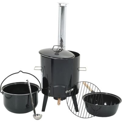 Canon Goulasch avec Cheminée et Couvercle Barbecue Extérieur en Acier Émaillé Noir - Grill d'Extérieur Canon Goulasch avec Cheminée et Couvercle Barbecue Extérieur en Acier Émaillé Noir - Grill d'Extérieur
