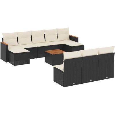 vidaXL 10-tlg. Garten-Sofagarnitur mit Kissen - Schwarz & Creme vidaXL 10-tlg. Garten-Sofagarnitur mit Kissen - Schwarz & Creme