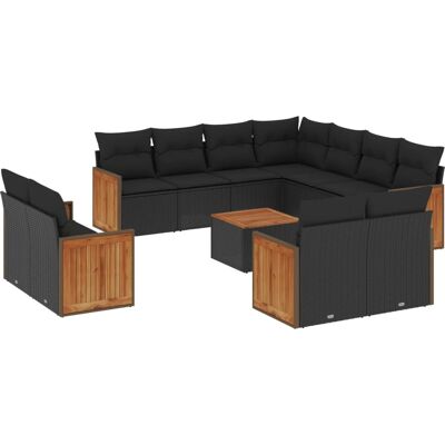vidaXL 11-Teiliges Gartensofa-Set mit Kissen - Schwarz - Modell: Oh - Gartenmöbel vidaXL 11-Teiliges Gartensofa-Set mit Kissen - Schwarz - Modell: Oh - Gartenmöbel