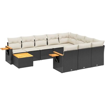 vidaXL 11-teilige Gartensofa mit Kissen in Schwarz und Creme vidaXL 11-teilige Gartensofa mit Kissen in Schwarz und Creme