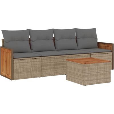VidaXL 5-Tlg. Garten-Sofagarnitur Mit Kissen Beige VidaXL 5-Tlg. Garten-Sofagarnitur Mit Kissen Beige