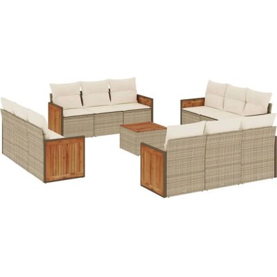 vidaXL 12-Tlg. Garten-Sofagarnitur Mit Kissen Beige Poly Rattan - Gartenmöbelset vidaXL 12-Tlg. Garten-Sofagarnitur Mit Kissen Beige Poly Rattan - Gartenmöbelset