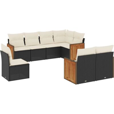 vidaXL 8-tlg. Garten-Sofagarnitur mit Kissen - Schwarz/Cre vidaXL 8-tlg. Garten-Sofagarnitur mit Kissen - Schwarz/Cre