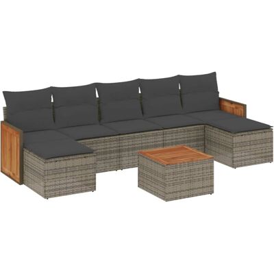 vidaXL Garten-Sofagarnitur Mit Kissen Poly Rattan Grau - 8-tlg. vidaXL Garten-Sofagarnitur Mit Kissen Poly Rattan Grau - 8-tlg.