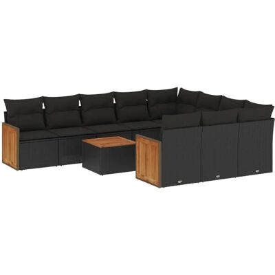 vidaXL 11-Teiliges Garten-Sofagarnitur mit Kissen - Schwarz - 12 Plätze vidaXL 11-Teiliges Garten-Sofagarnitur mit Kissen - Schwarz - 12 Plätze