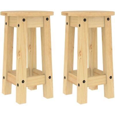 vidaXL Bruine 2-delige rustieke dennenhouten barkrukken - Bar Stools vidaXL Bruine 2-delige rustieke dennenhouten barkrukken - Bar Stools