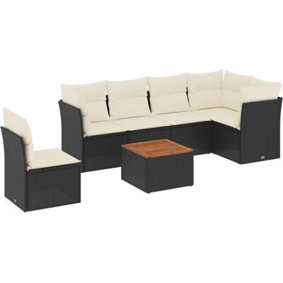vidaXL 7-Tlg. Garten-Sofagarnitur Mit Kissen Poly Rattan Schwarz Creme M vidaXL 7-Tlg. Garten-Sofagarnitur Mit Kissen Poly Rattan Schwarz Creme M