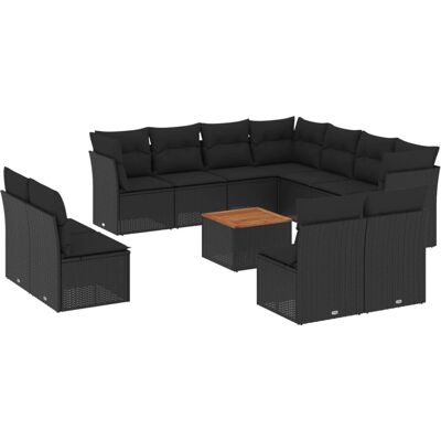 vidaXL Gartenmöbelset mit Kissen - 11 Sitze, Schwarz vidaXL Gartenmöbelset mit Kissen - 11 Sitze, Schwarz