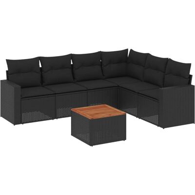 vidaXL 7-Tlg. Garten-Sofagarnitur Mit Kissen Beige Poly Rattan - Schwarz - Outdoor furniture set vidaXL 7-Tlg. Garten-Sofagarnitur Mit Kissen Beige Poly Rattan - Schwarz - Outdoor furniture set