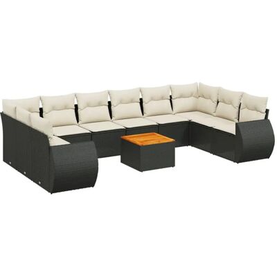 vidaXL 11-Tlg. Garten-Sofagarnitur Mit Kissen Poly Rattan - Schwarz & Creme - Gartenmöbel vidaXL 11-Tlg. Garten-Sofagarnitur Mit Kissen Poly Rattan - Schwarz & Creme - Gartenmöbel