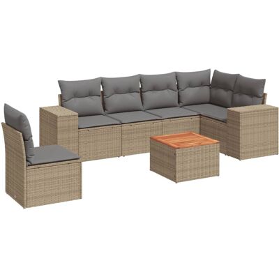 vidaXL 7-Tlg. Garten-Sofagarnitur Mit Kissen Poly Rattan Beige - Außenmöbel vidaXL 7-Tlg. Garten-Sofagarnitur Mit Kissen Poly Rattan Beige - Außenmöbel