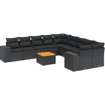 vidaXL 11-tlg. Garten-Sofagarnitur Schwarz - Mit Kissen vidaXL 11-tlg. Garten-Sofagarnitur Schwarz - Mit Kissen