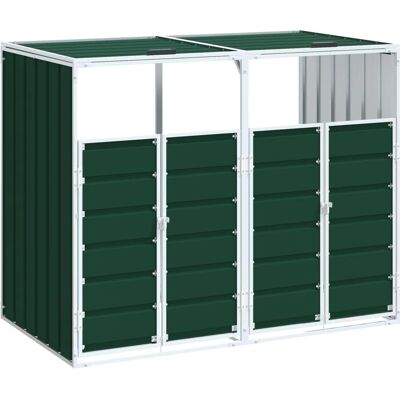 vidaXL Almacenamiento en acero verde para doble contenedor - Cubierta para basura vidaXL Almacenamiento en acero verde para doble contenedor - Cubierta para basura