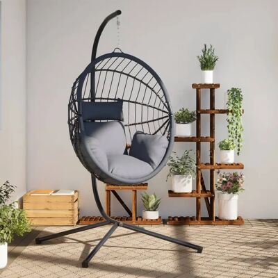 vidaXL Wieszany fotel w kształcie jajka z podstawą - Rattan i Stal - Jasnoszary vidaXL Wieszany fotel w kształcie jajka z podstawą - Rattan i Stal - Jasnoszary