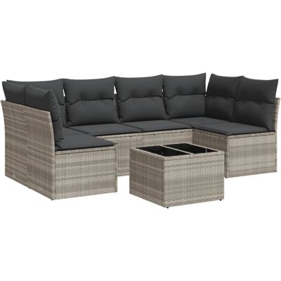 vidaXL 7-Teiliges Garten-Sofagarnitur Hellgrau - Poly Rattan vidaXL 7-Teiliges Garten-Sofagarnitur Hellgrau - Poly Rattan