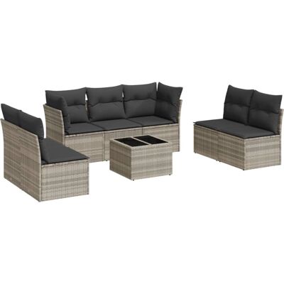 vidaXL 7-Tlg. Garten-Sofagarnitur Mit Kissen Beige Poly Rattan - Hellgrau - Gartenmöbel-Set vidaXL 7-Tlg. Garten-Sofagarnitur Mit Kissen Beige Poly Rattan - Hellgrau - Gartenmöbel-Set