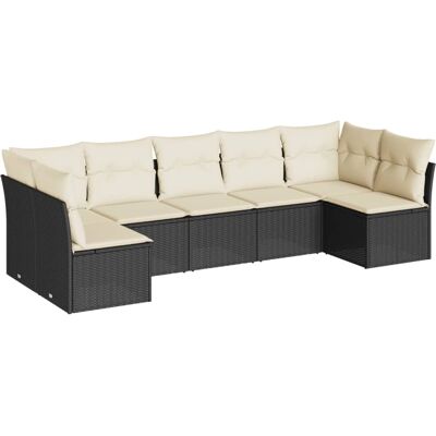 vidaXL Gartenmöbel-Set - 8-tlg. Sofa mit Kissen, Schwarz & Creme vidaXL Gartenmöbel-Set - 8-tlg. Sofa mit Kissen, Schwarz & Creme