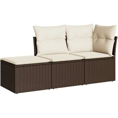 vidaXL 3-Tlg. Garten-Sofagarnitur Mit Kissen Poly Rattan Braun vidaXL 3-Tlg. Garten-Sofagarnitur Mit Kissen Poly Rattan Braun