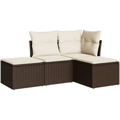 vidaXL 4-Tlg. Garten-Sofagarnitur Mit Kissen Beige - Poly Rattan vidaXL 4-Tlg. Garten-Sofagarnitur Mit Kissen Beige - Poly Rattan